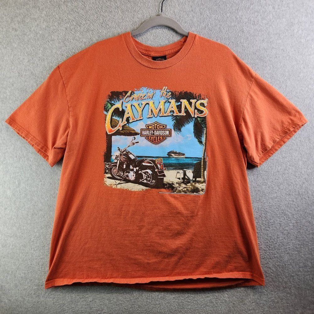 Harley Davidson Shirt Mens 2XL Orange Grand Caymans Island Cruizin Pirate Ship